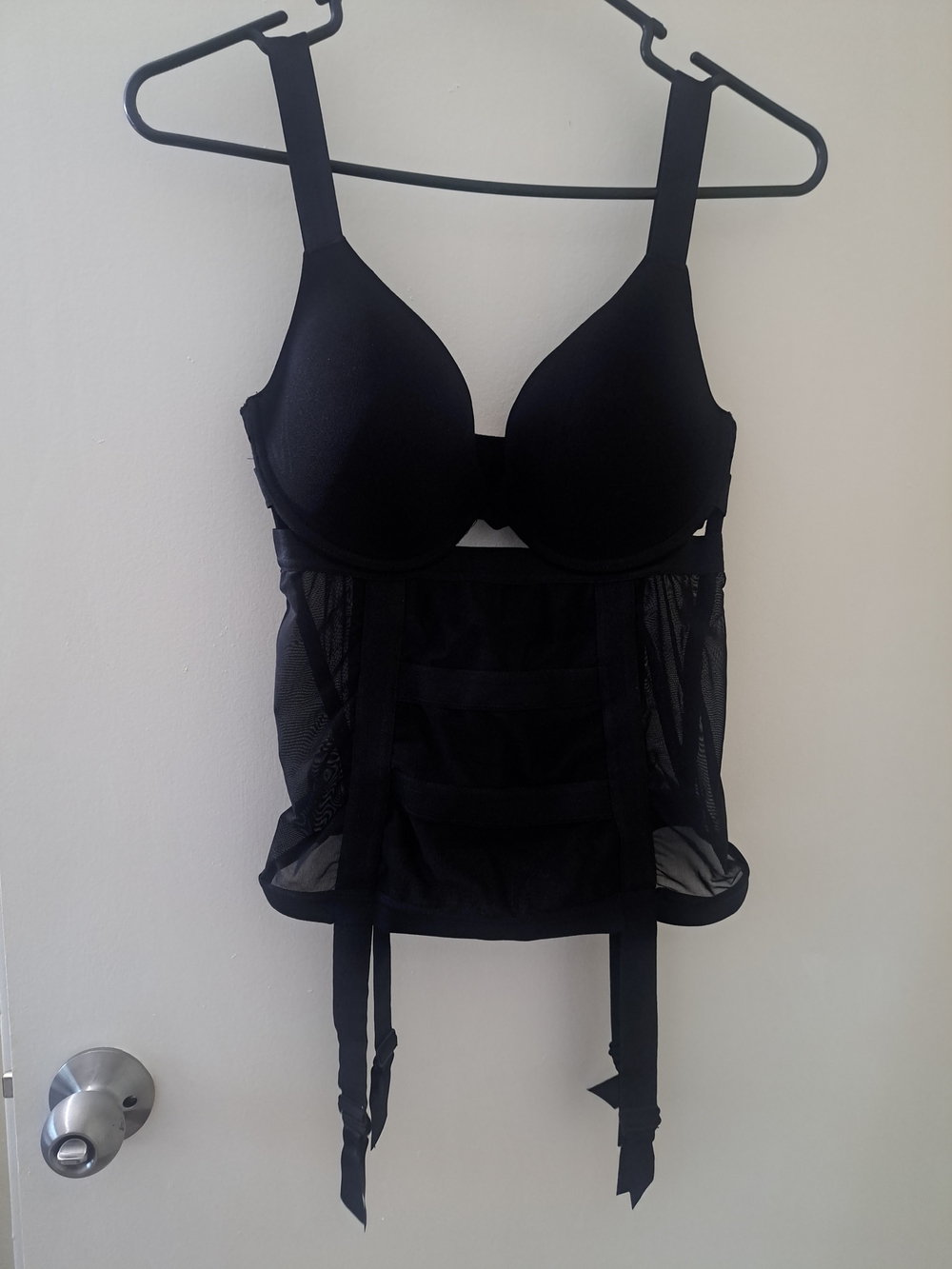 NWOT- Bluebella Black Mesh Bustier with Garters - 36D